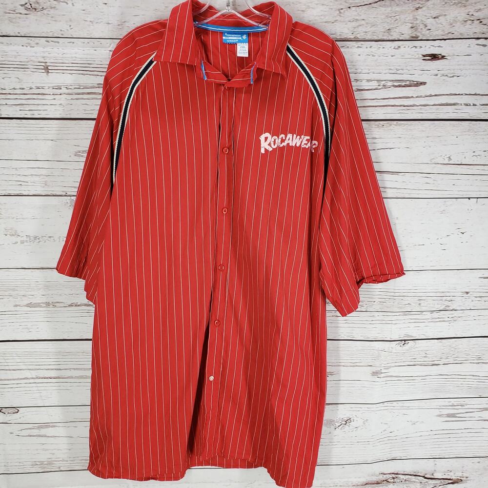 Roca Wear  Red Pinstripe  100%Cotton Button Up Short Sleeve Shirt Size 2XL